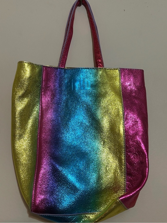 Handbags - Metallic Rainbow Colorblock Tote Bag - Shiny Multicolor